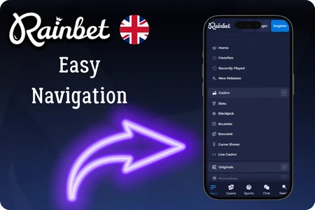 Rainbet casino navigation