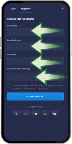 Compilazione del modulo di registrazione con inserimento del Rainbet promo code